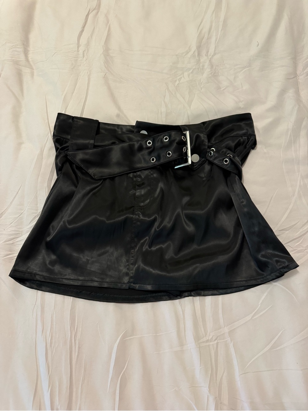 Windsor Black Satin Paperbag Mini Skirt with Belt